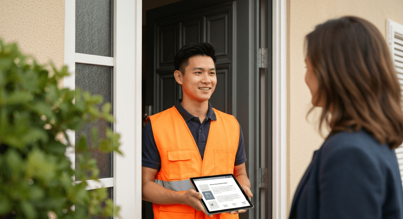 Technicien AER realisant un diagnostic pour un devis gratuit